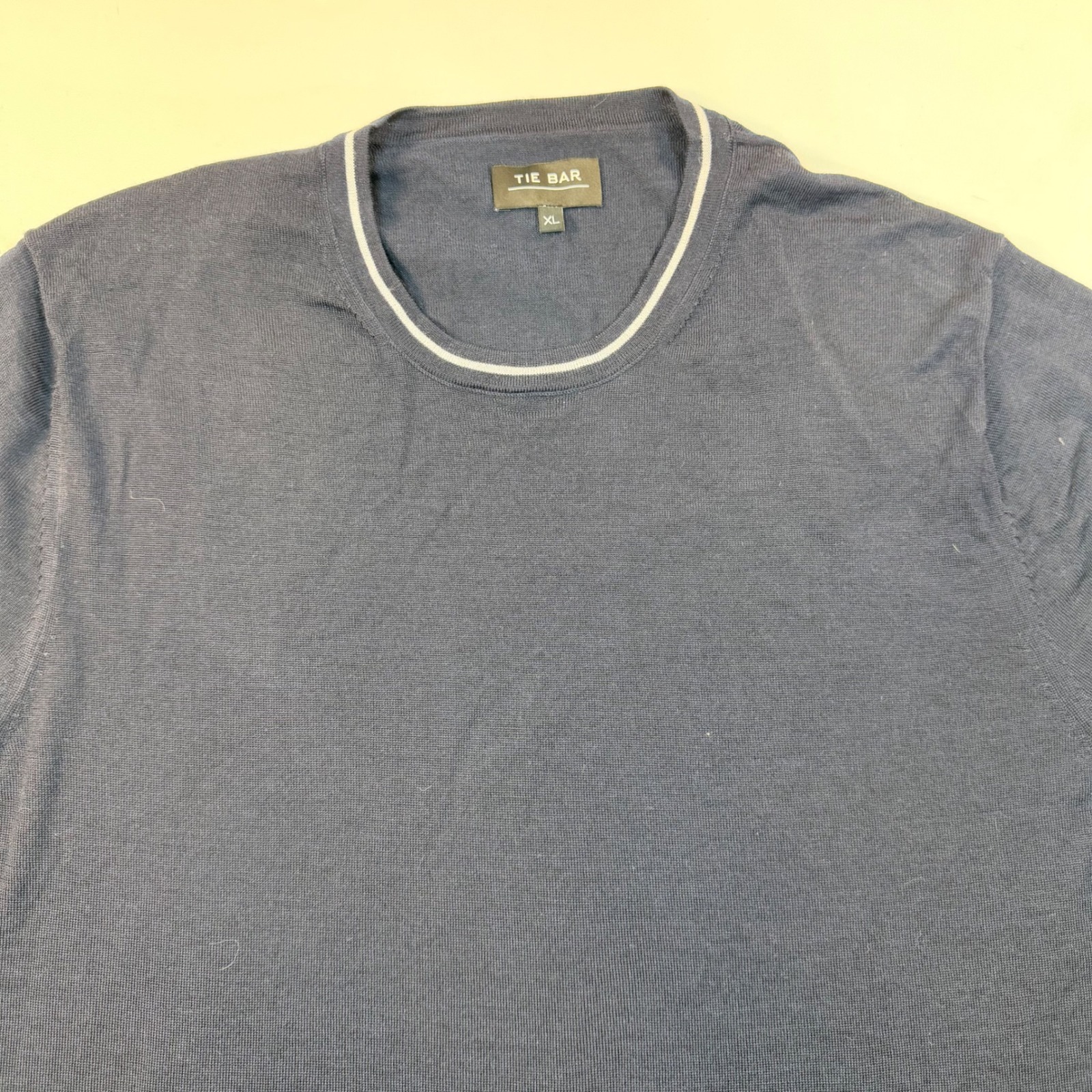 Tie Bar Mens Xl 100% Wool Sweater Navy Blue Crewneck Long Sleeve Lightweight — image 2 of 8